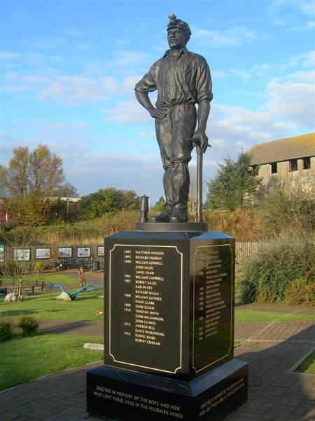 The Muirkirk Miners' Memorial, a statue commemorating the 80 men killed in mining accidents at the local collieries between 1892 and 1966, including the 17 men killed at Kames Colliery in 1957.