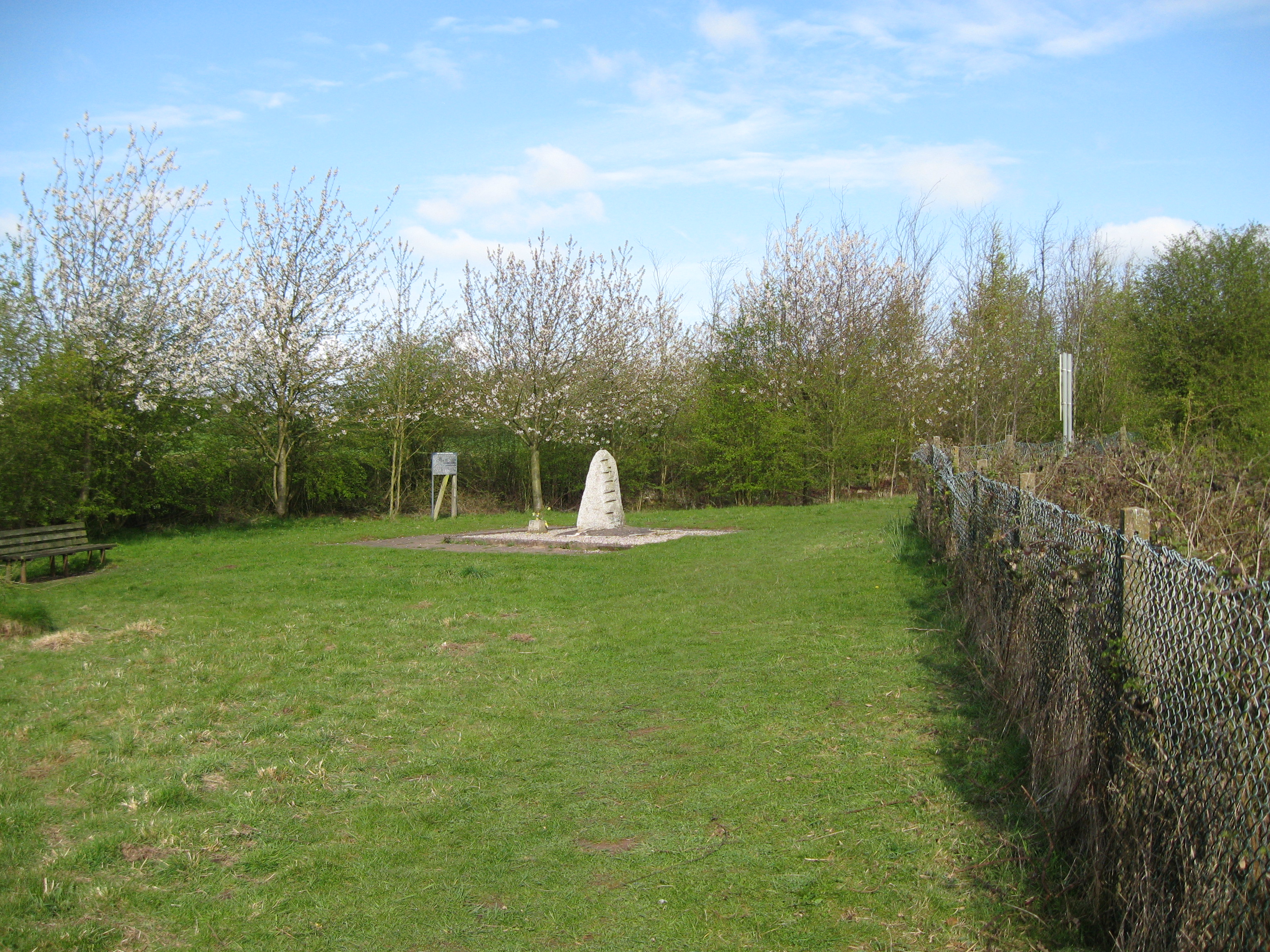 The memorial area at Hanbury Crater, the site of the 1944 RAF Fauld explosion, Staffordshire.