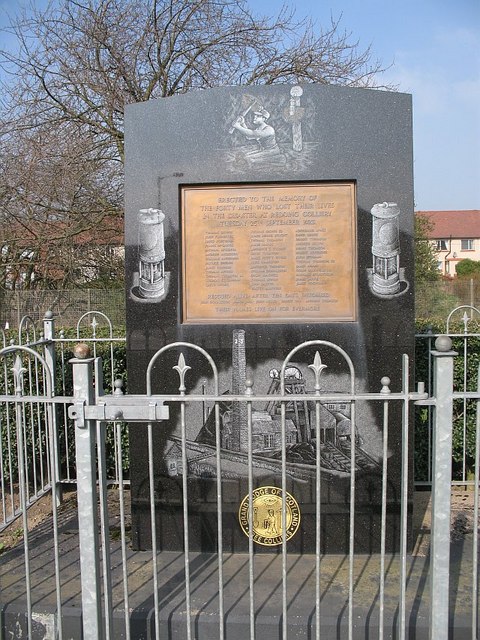The memorial to the 40 men killed in the 1923 Redding Colliery disaster, listing their names.