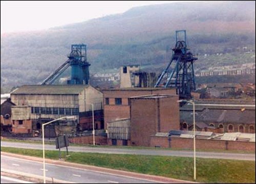 Abercynon Colliery photographed in the 1980s, its headgear standing above the surface buildings at the junction of the Taff and Cynon valleys