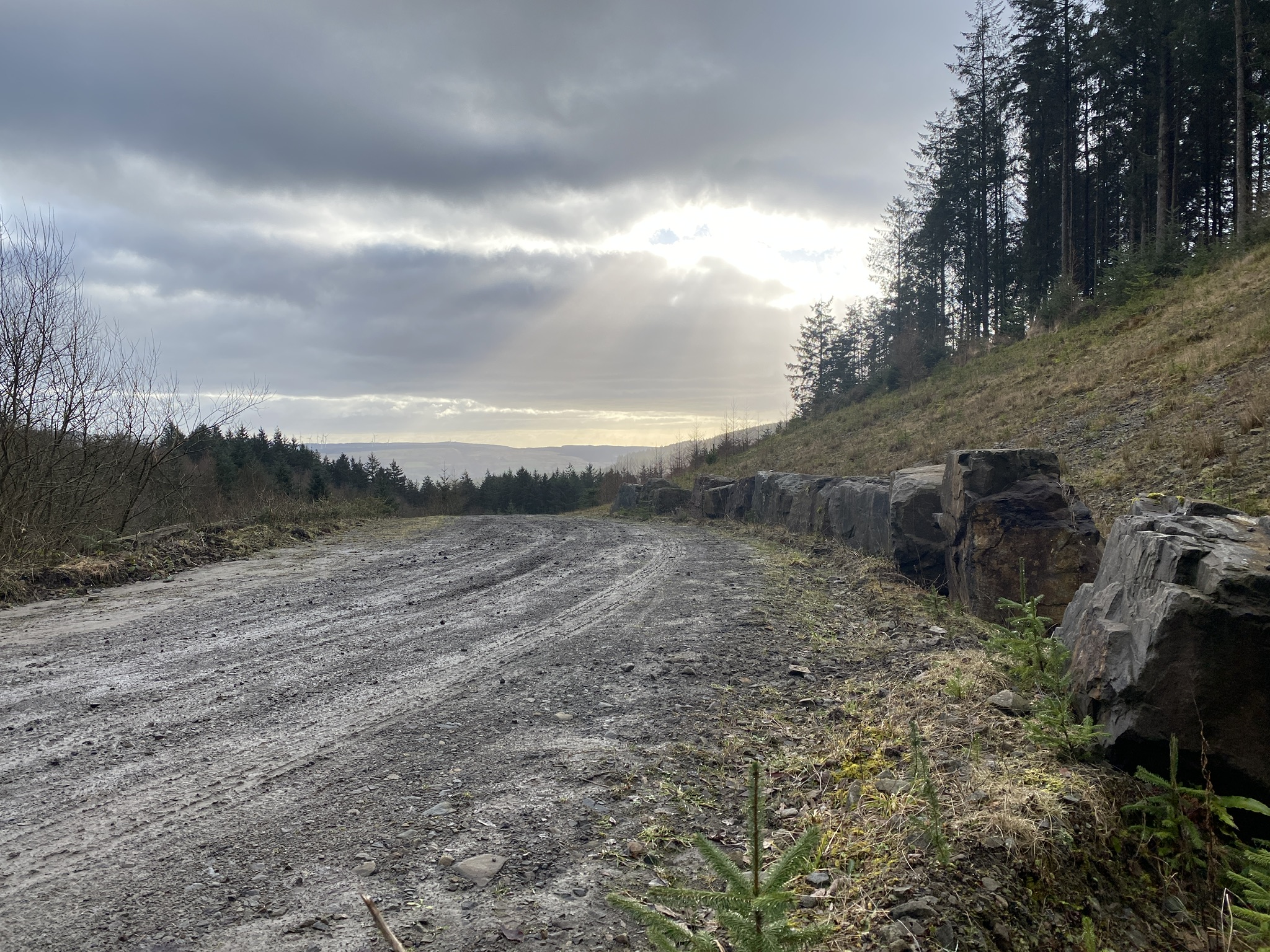 A wide upland track at the modern Aberpergwm opencast mine, Glynneath, photographed in 2023.