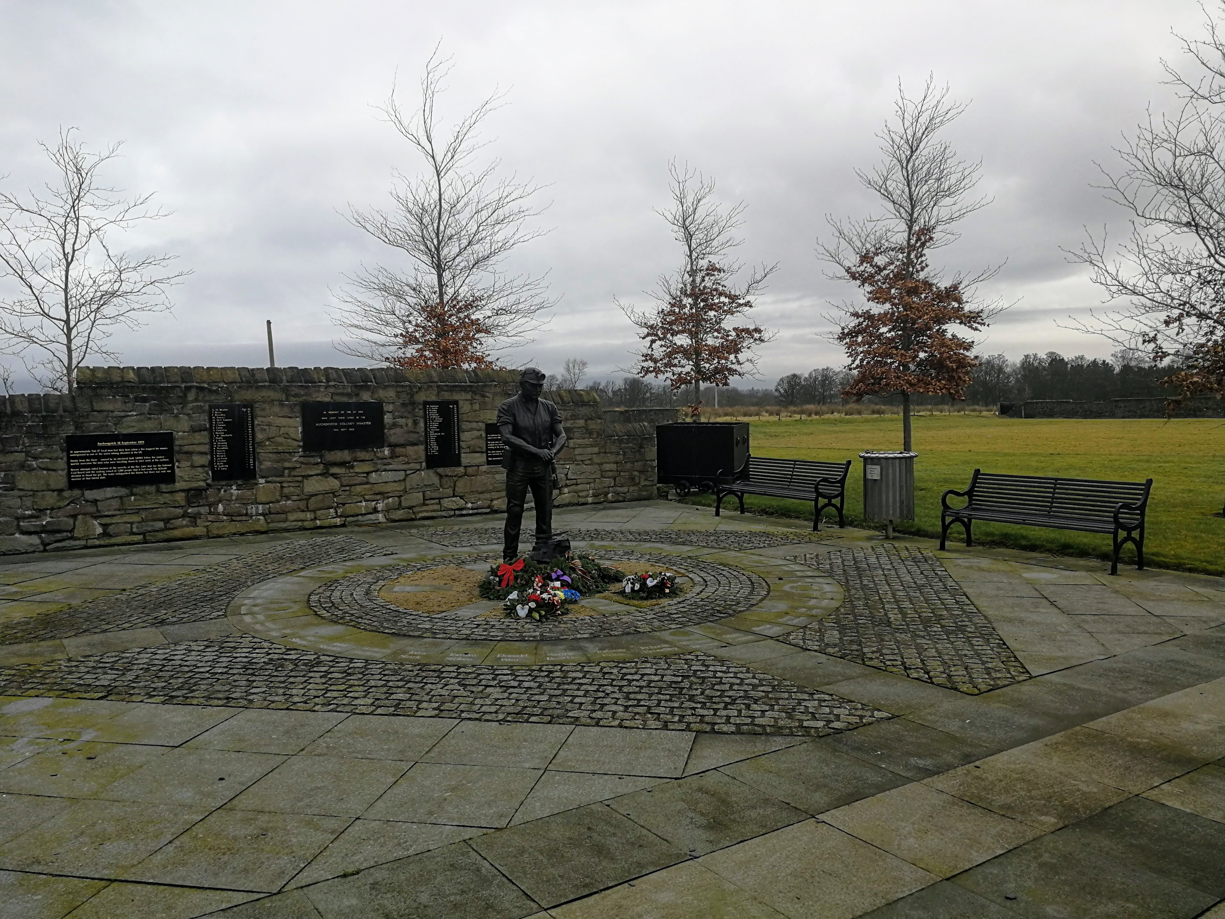 A closer view of the Auchengeich memorial and its setting.