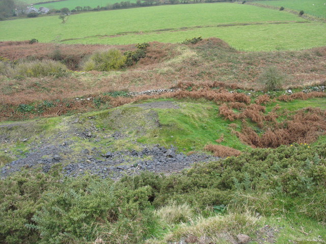 Spoil tips and the surviving shaft head at Benallt.