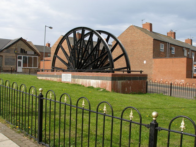 A preserved pit wheel from Blackhall Colliery, County Durham.