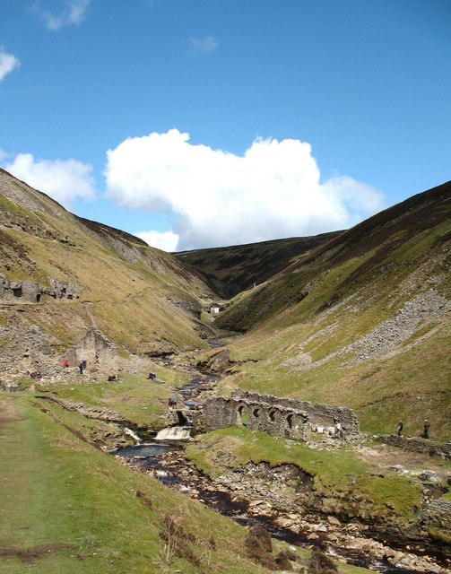 The ruined remains of Blakethwaite Smelt Mill at the head of Gunnerside Gill, Swaledale.