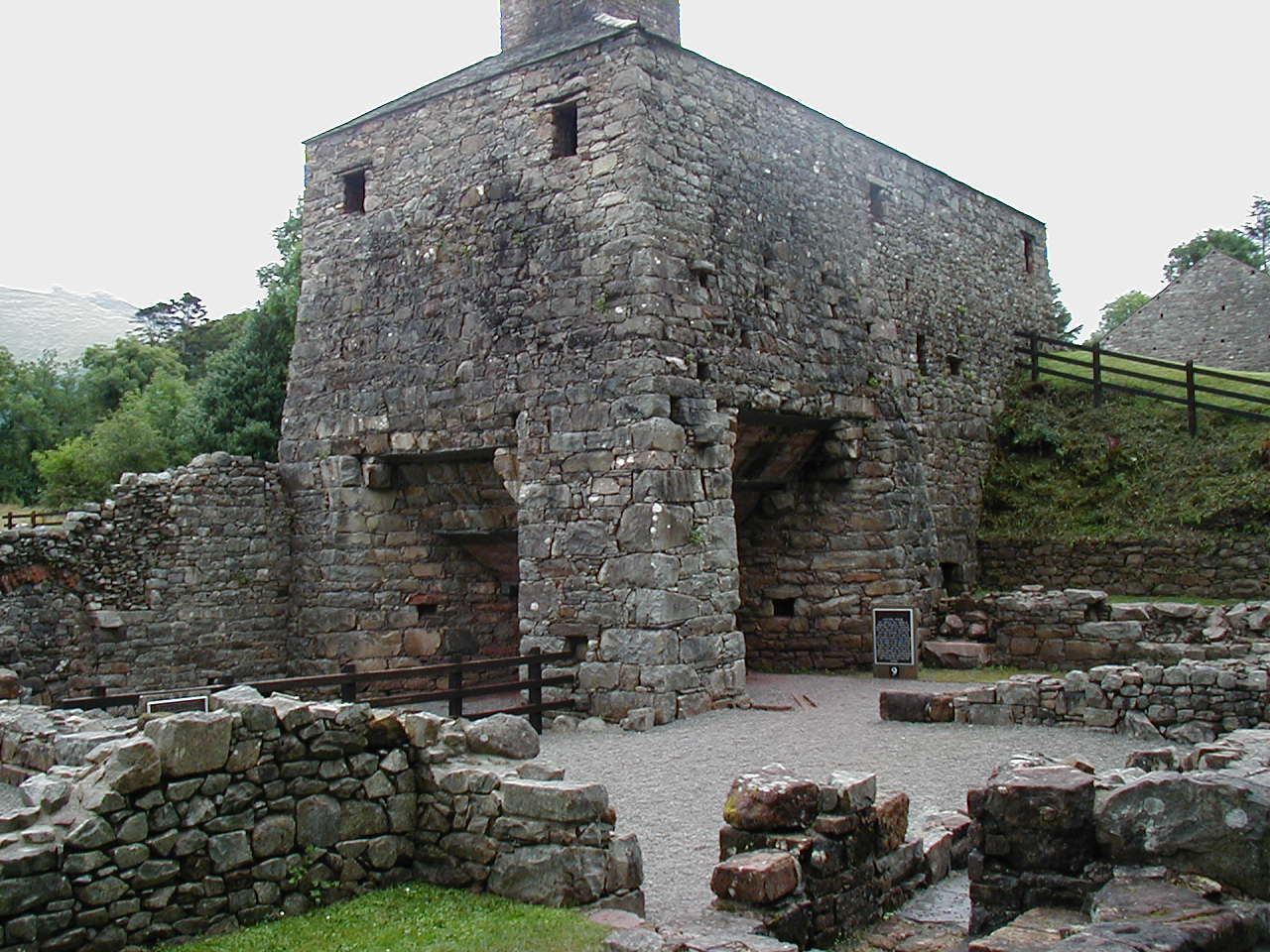 The furnace complex at Bonawe on the shore of Loch Etive, which produced up to 700 tons of iron a year from 1753 to the 1870s.