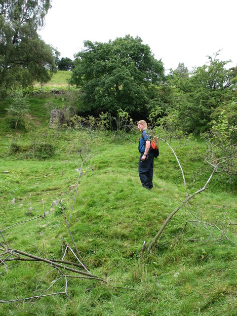 Surviving stone structures and spoil at the former Booze Wood lead mine, Arkengarthdale.