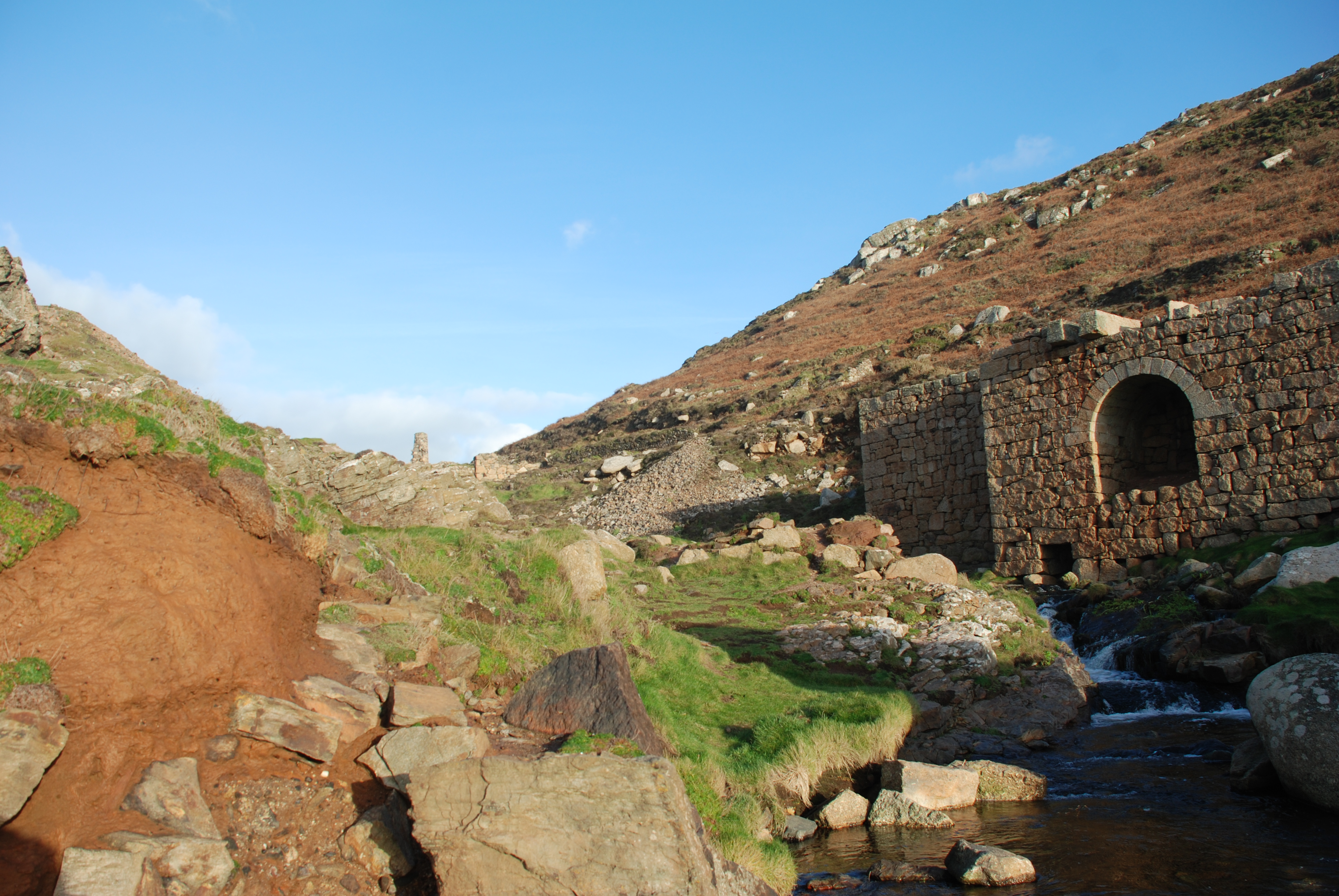 The engine house and wheel-pit remains of Boswedden Mine (Wheal Call) in Kenidjack Valley, near St Just