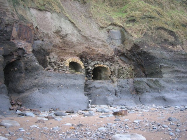 A 17th-century tunnel to the cliff-top alum works, exposed by coastal erosion in the early 1990s.