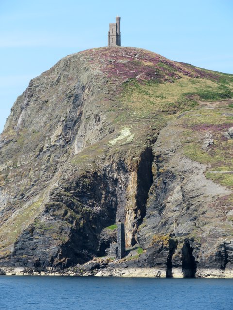 Surface remains of the South Bradda mine on the cliff face below Milner's Tower.
