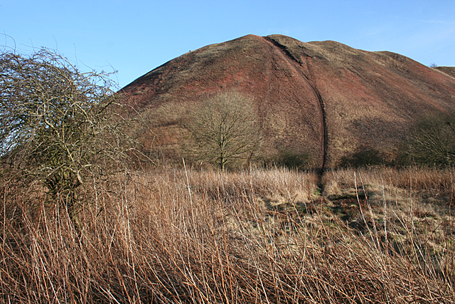 The Greendykes shale bing, a scheduled monument formed from spent oil shale near Broxburn.