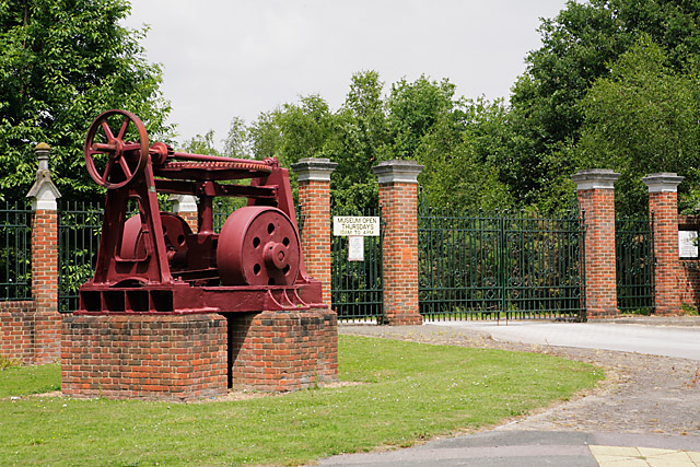 The preserved Victorian brickworks at Bursledon, with its kiln chimney and drying sheds.