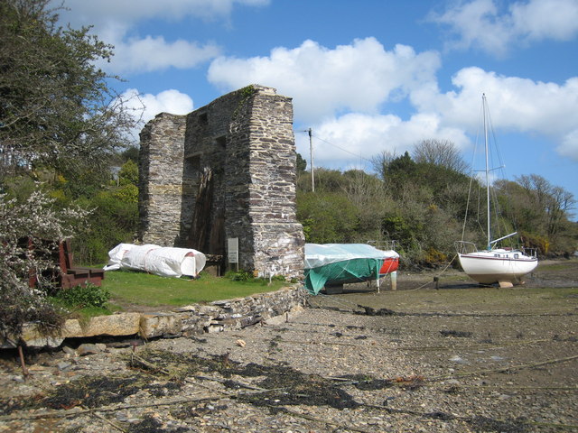 The ruined engine house at Carnon Mine, Feock, Cornwall — dating from around 1824 and one of the oldest surviving engine houses in Cornwall, seen from Restronguet Creek.