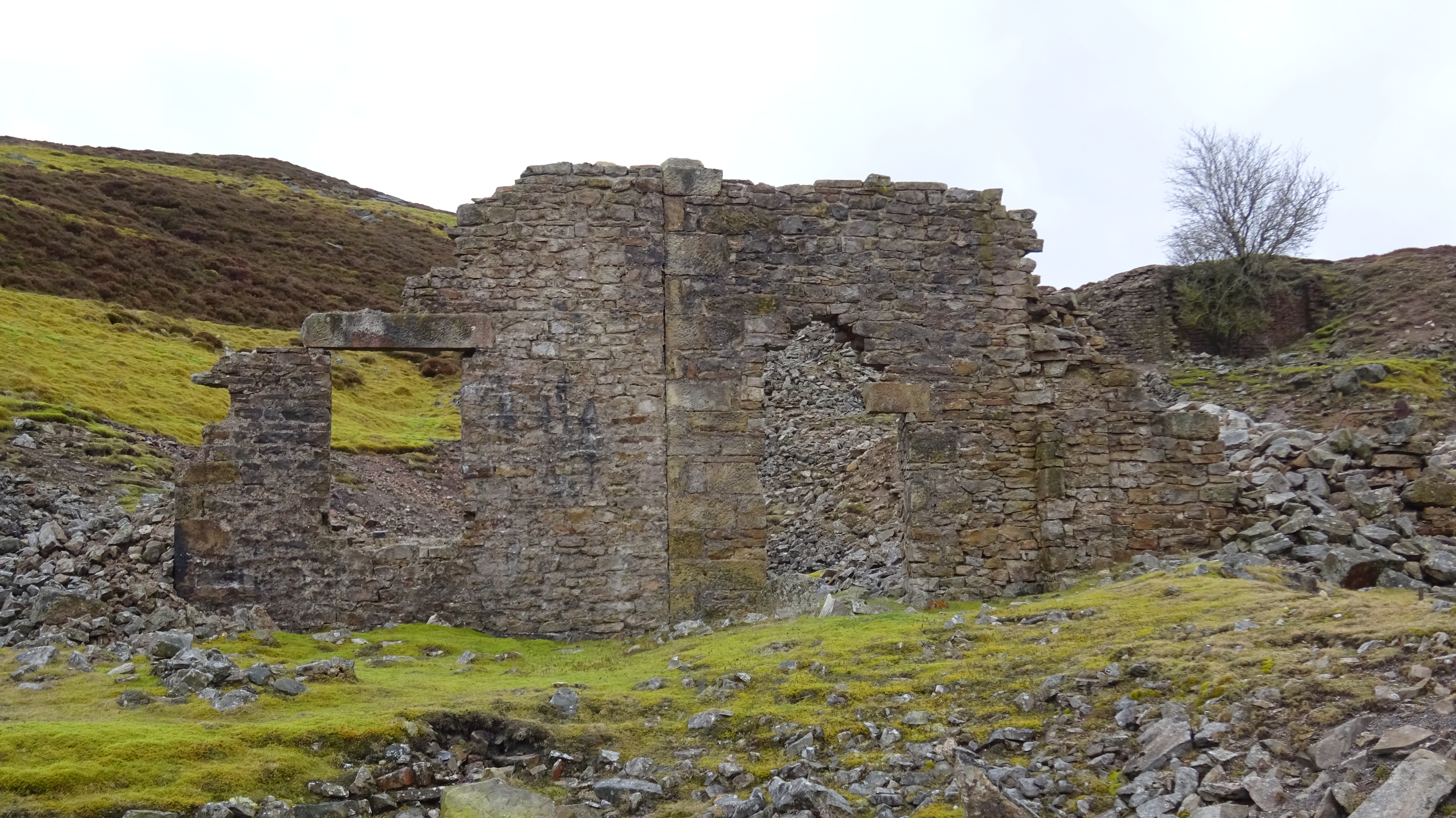 The ruined Charles Bathurst (CB) smelt mill buildings, Arkengarthdale, North Yorkshire.