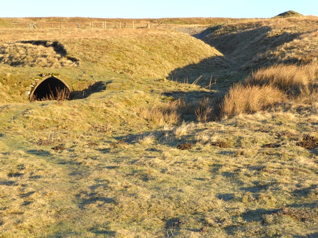 Old mine workings on the open fell at Cow Green in Upper Teesdale, broken ground and spoil among rough moorland grass