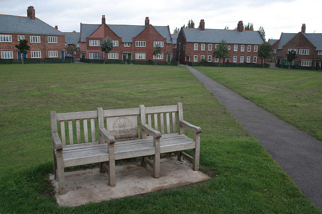 Houses of the Creswell Colliery model village, built from 1896 for the colliery's workforce, arranged around a large green.