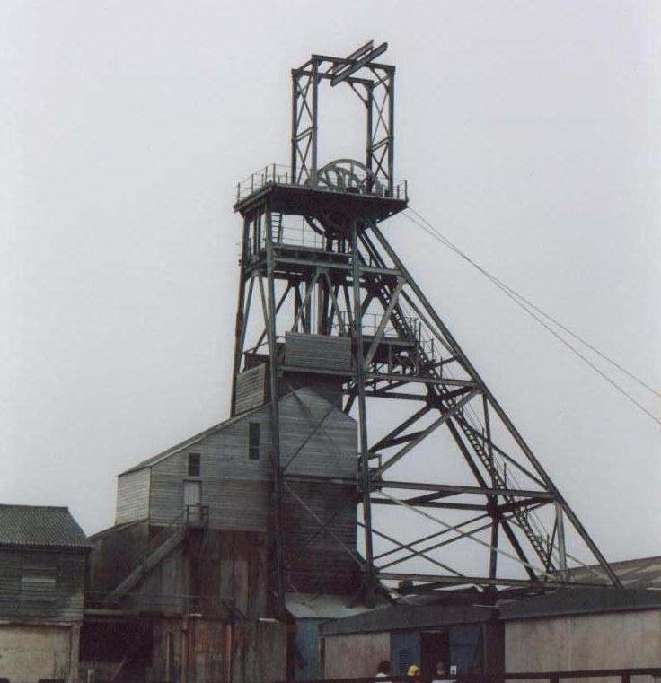 The steel headframe at Geevor Tin Mine, used to raise and lower miners and ore.