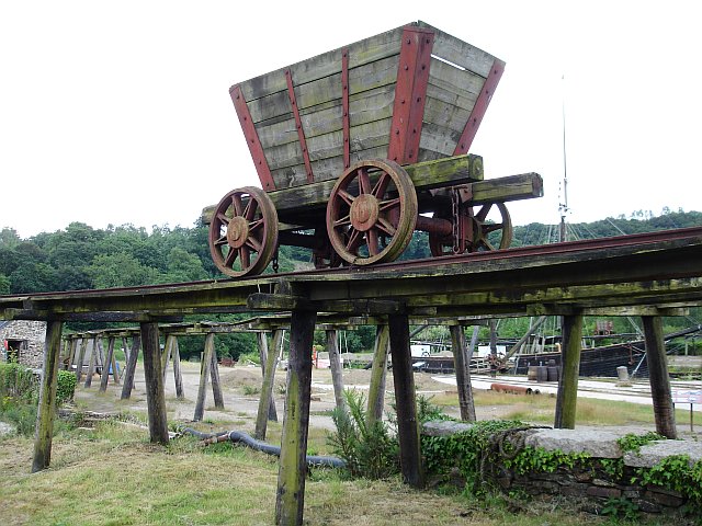The elevated railway at Morwellham Quay, part of the preserved copper port.