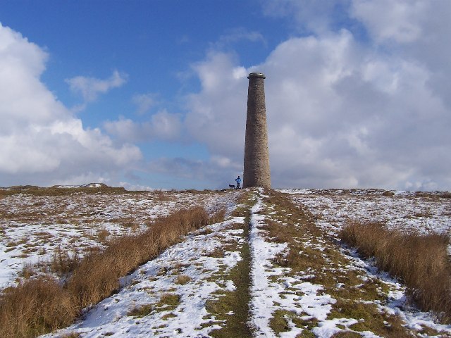 The 18-metre chimney on Grassington Moor, built in 1849 at the end of the Cupola smelt mill's 1,600m flue.