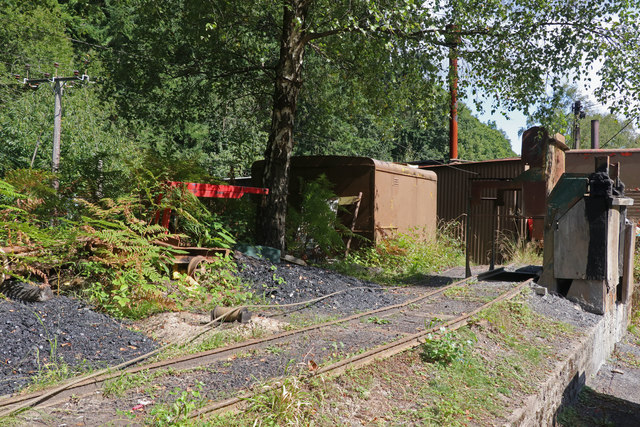 The surface of Hopewell Colliery in the Forest of Dean, with mine buildings among the trees.