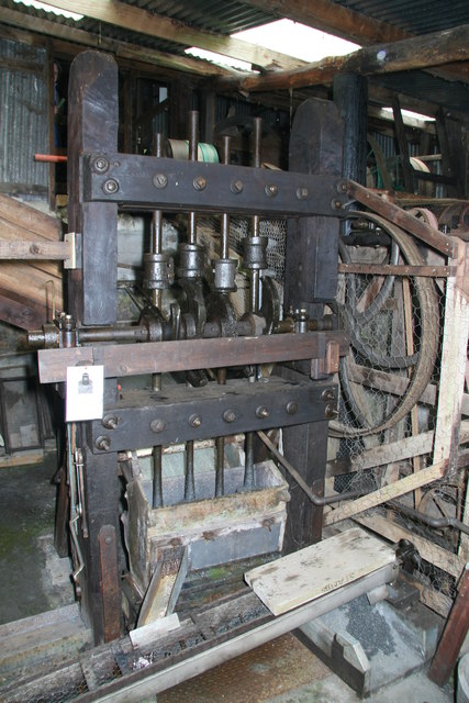 The preserved Californian stamps used to crush ore at Kelly Mine, still on their original site.