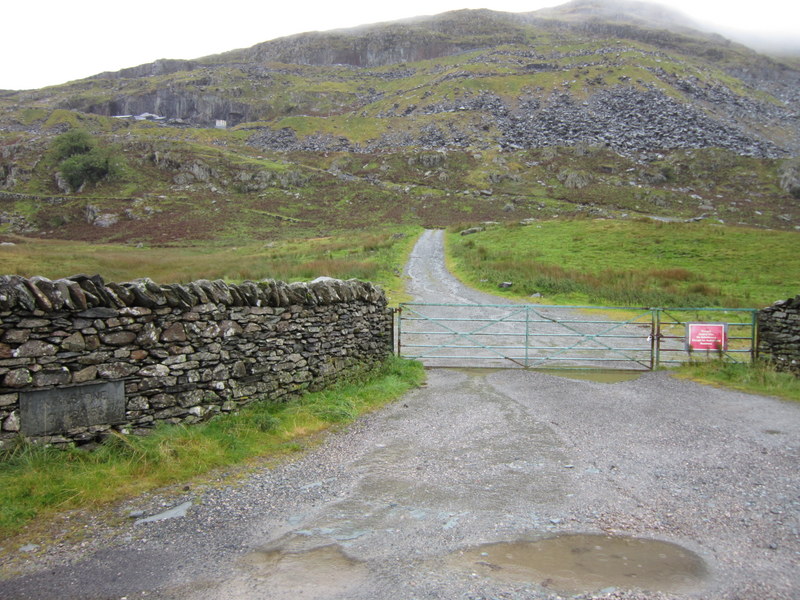 The signed entrance to Kirkstone Quarries beside Kirkstone Pass.
