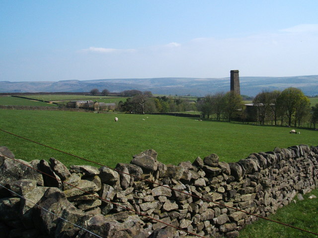 The well-preserved chimney at Ladywash Mine, near Eyam, Derbyshire.