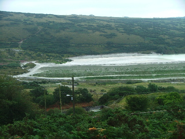 Pale settling ponds in the valley below Crownhill Down, part of the clay separation process.