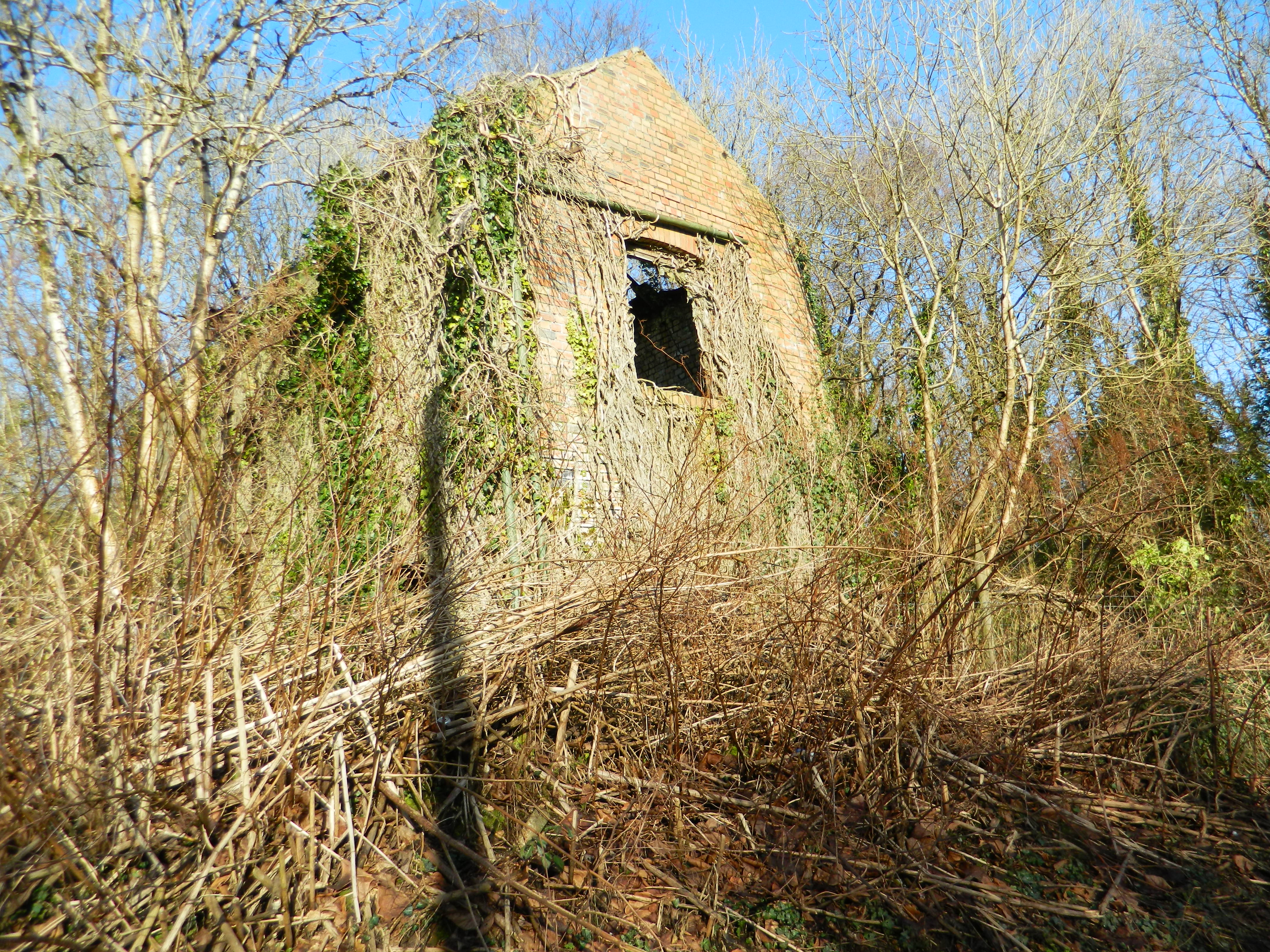A derelict building surviving at the disused Llanharry iron mine.