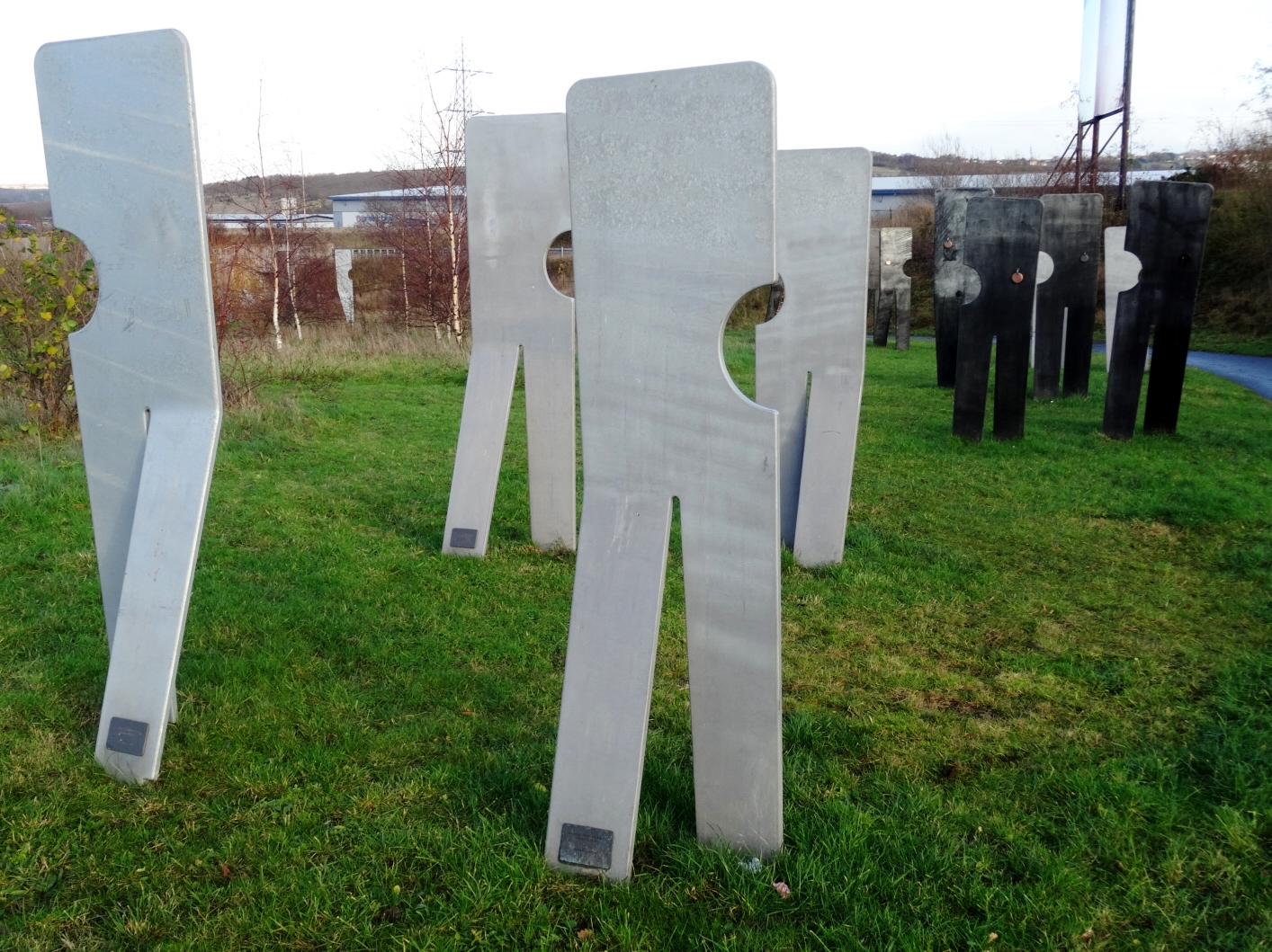 The 'Walking Together' memorial sculpture at the site of the former Markham Colliery, part of a trail of 106 steel figures commemorating the men killed in the colliery's three disasters.