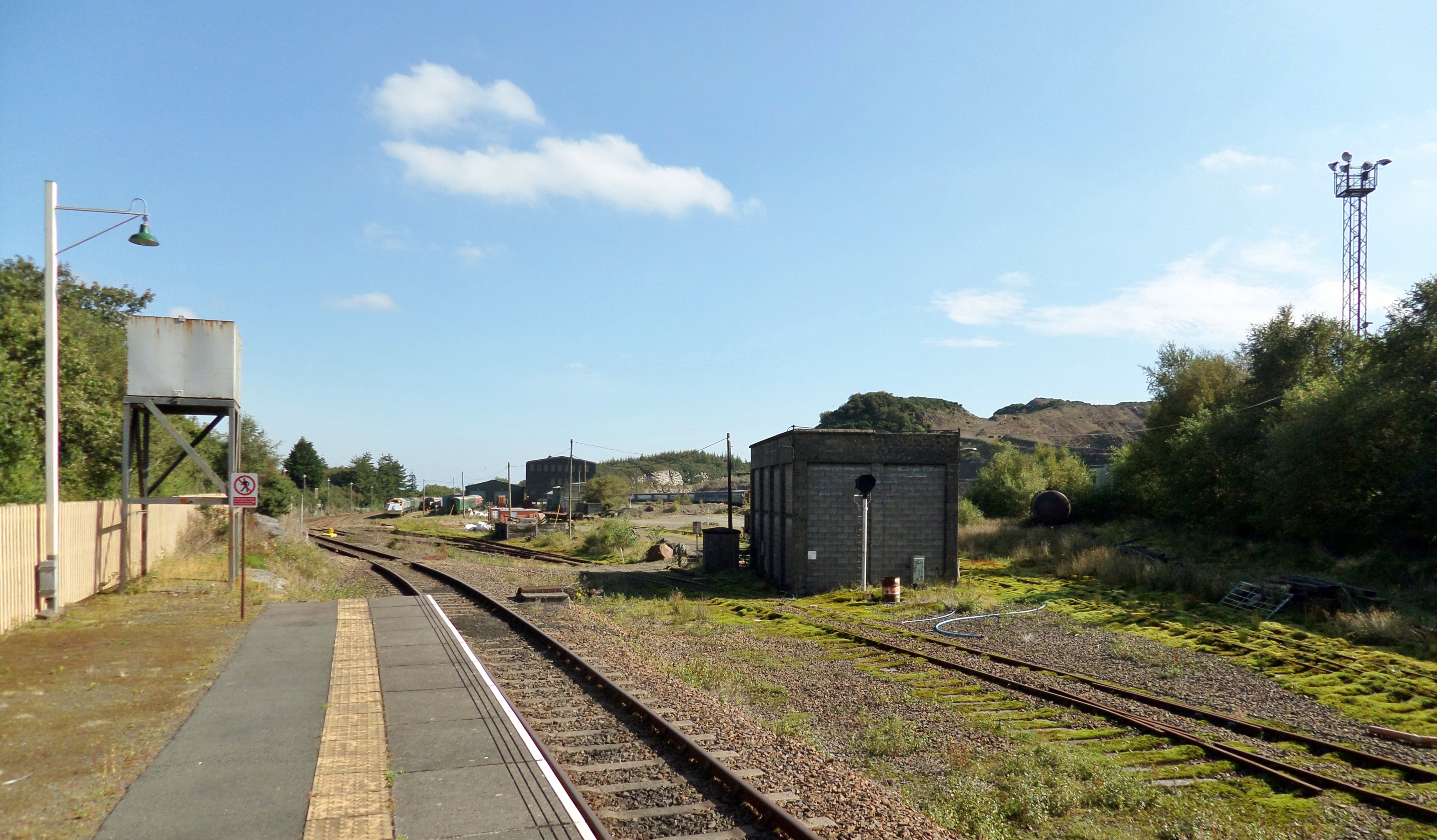 Meldon Quarry alongside Meldon Viaduct railway station on the heritage Dartmoor Railway, near Okehampton.