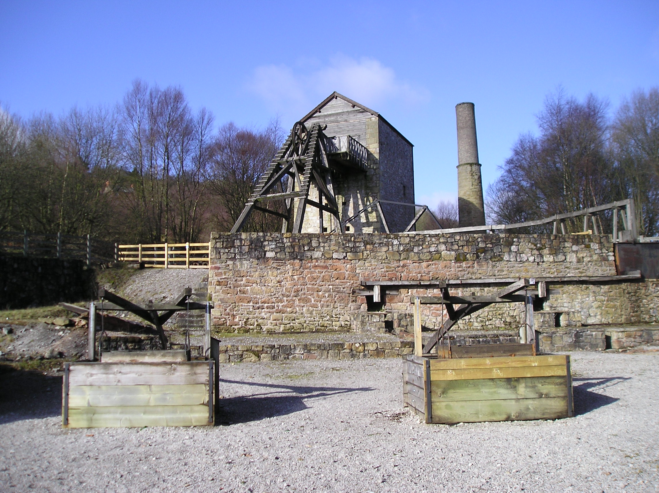 General view of surviving industrial buildings at Minera Lead Mines.