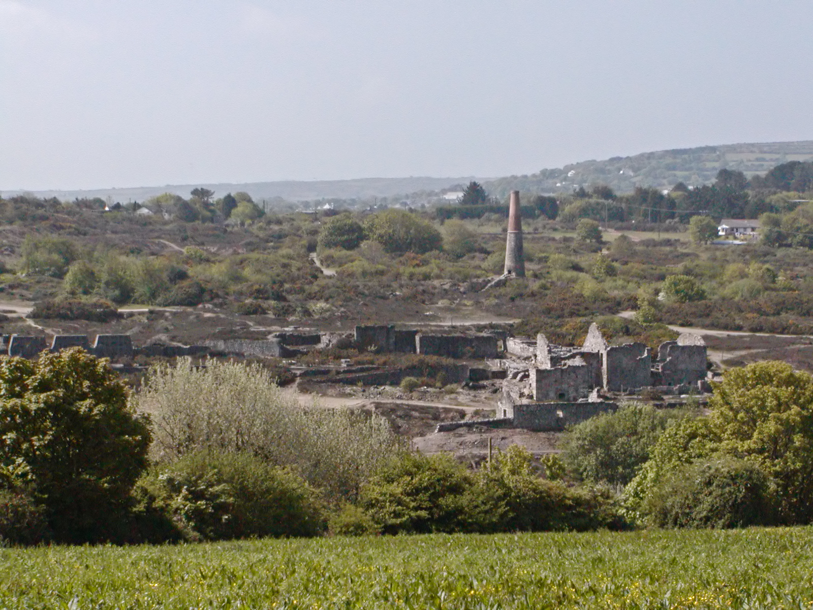 Surviving remains and spoil at Poldice Mine, Gwennap, Cornwall.