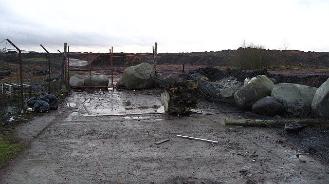 A gated entrance at the site of the former Polkemmet Colliery, photographed during the land's restoration and landscaping between Whitburn and Fauldhouse.