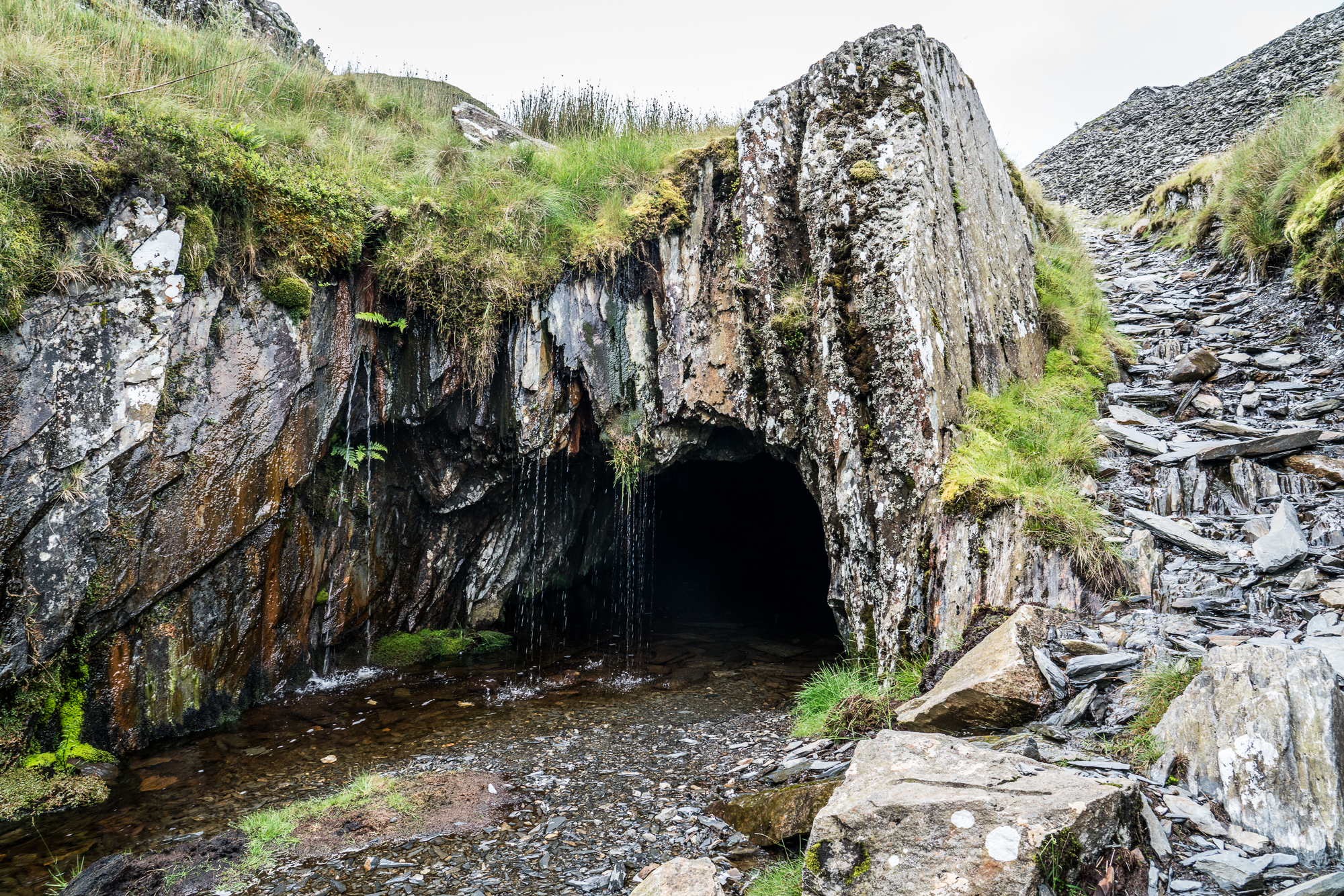 An adit entrance at Rhosydd slate quarry, near Tanygrisiau, Gwynedd.