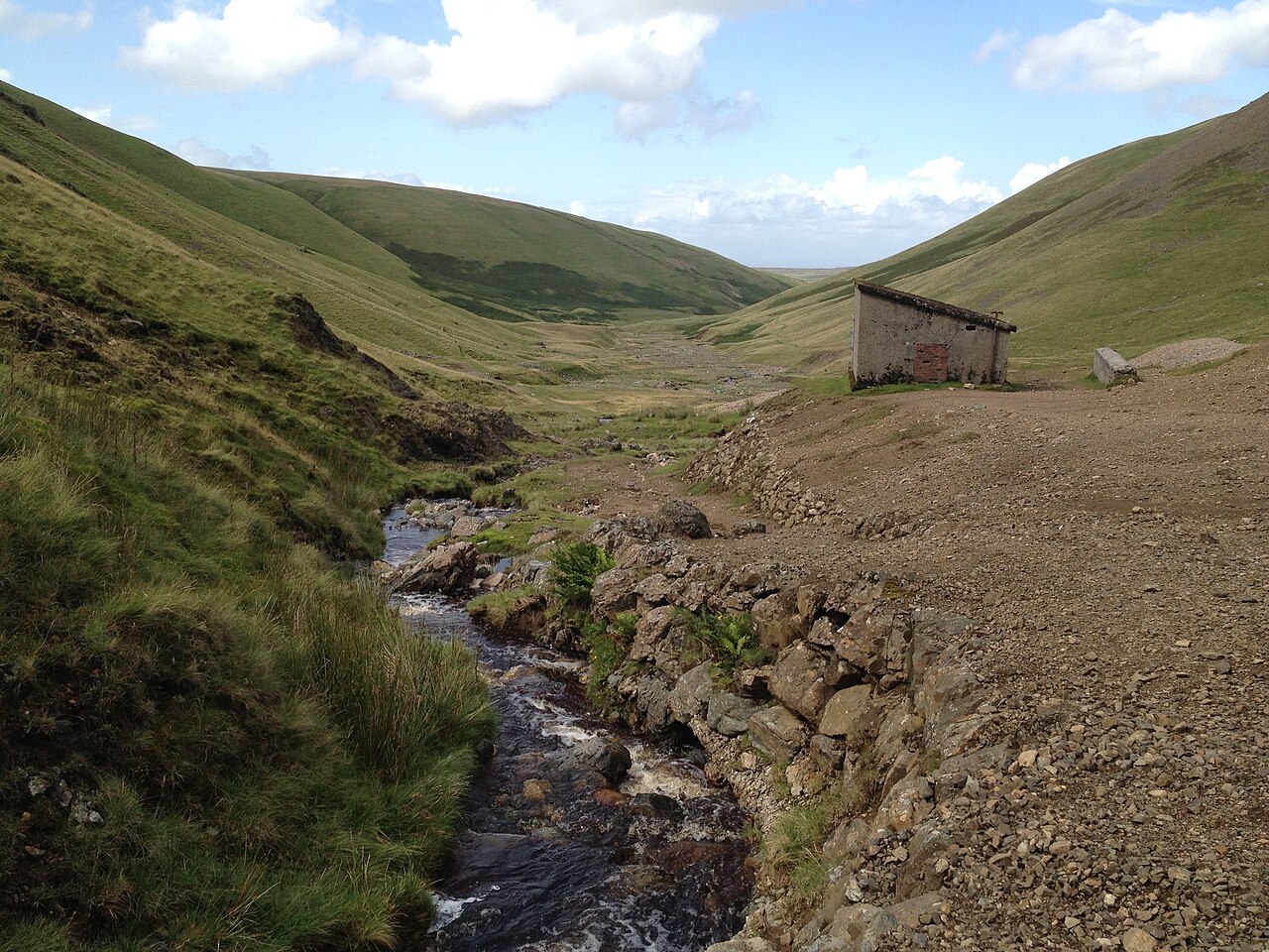 The abandoned surface workings of Roughton Gill mine in the Caldbeck Fells, Cumbria.