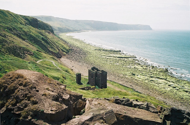 The last visible remains of Saltom Colliery on the Cumbrian coast, with Haig Colliery structures beyond and Saltom Bay in the background.
