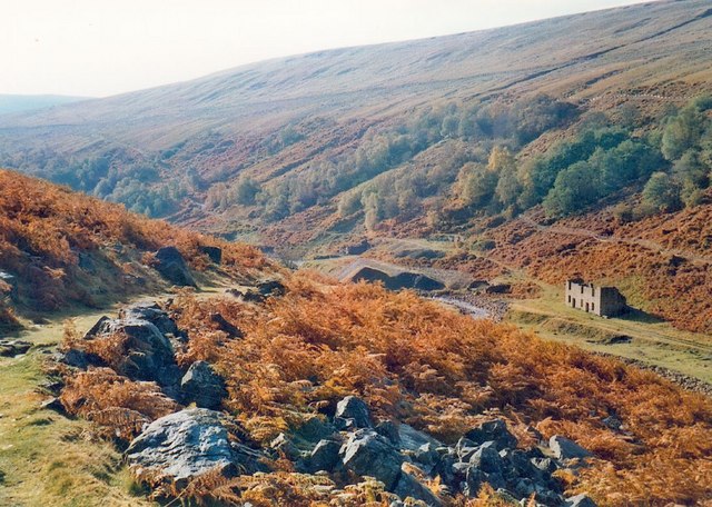 Surviving mine buildings at the Sir Francis Level site in Gunnerside Gill, Swaledale.