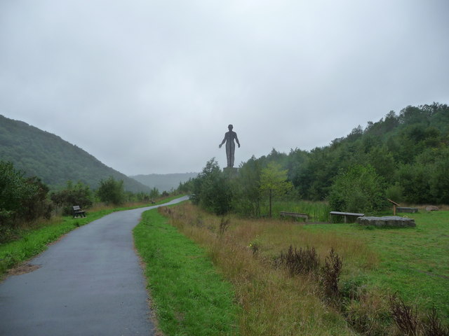 The 20-metre steel figure of a miner standing above the former Six Bells Colliery site.