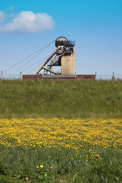 A colliery headstock at Thoresby Colliery, Edwinstowe, photographed while the mine was still working.