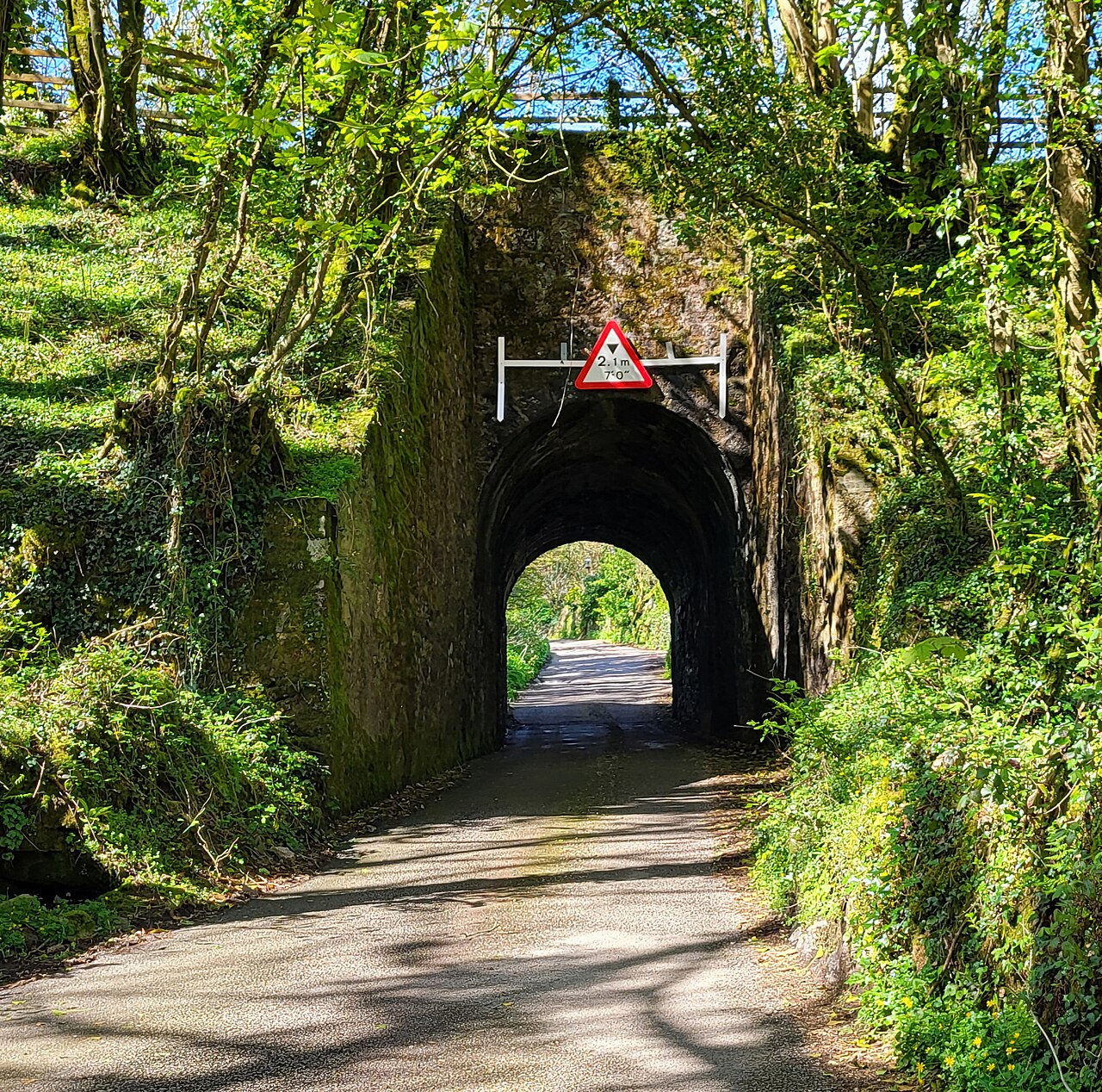 The Grade II listed former mineral railway bridge associated with Tresavean Mine, Lanner, Cornwall.