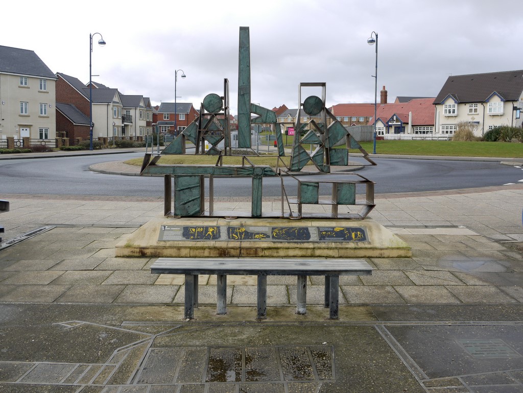 A memorial sculpture in Seaham depicting the profile of Vane Tempest Colliery's surface buildings.