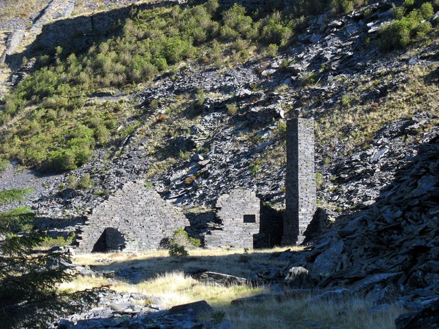 The ruined engine house that once powered the inclines at Votty and Bowydd Quarry, Blaenau Ffestiniog.