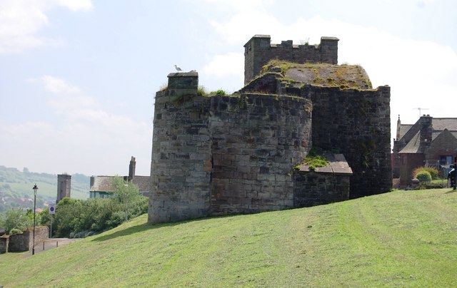 The castle-like surface buildings of Wellington Pit above Whitehaven harbour.