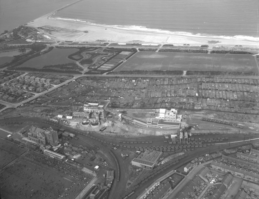 A 1954 photograph of Westoe Colliery, South Shields, showing its surface winding and processing infrastructure before closure.