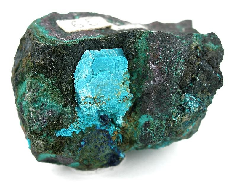 A green chalcophyllite mineral specimen from Wheal Gorland, one of the rare secondary copper minerals the mine is known for