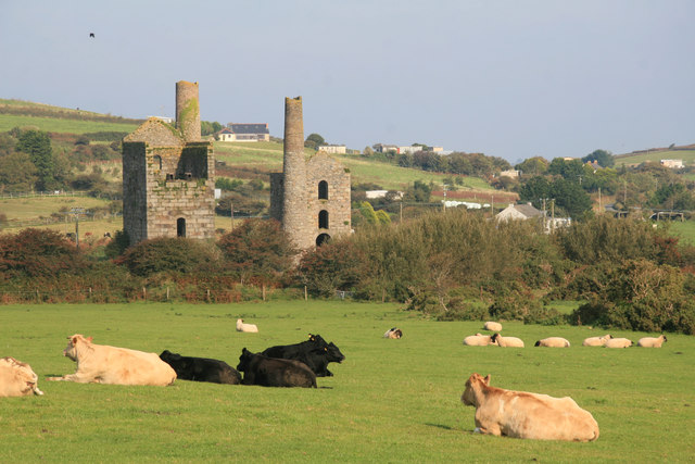 The surviving engine houses at Fortescue's Shaft, Wheal Grenville, Troon, Cornwall.
