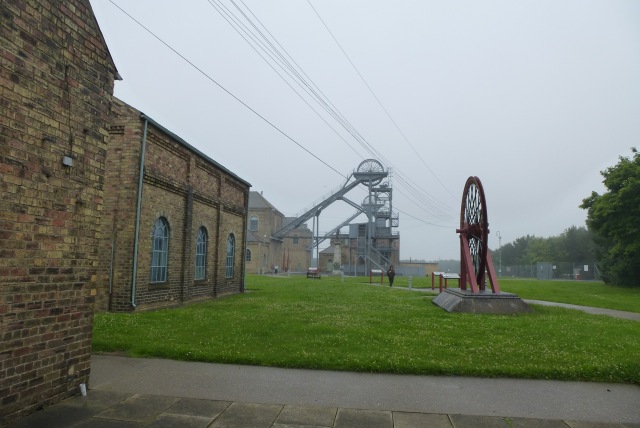 The surviving headgear and winding houses at Woodhorn Colliery, Ashington, now a museum.