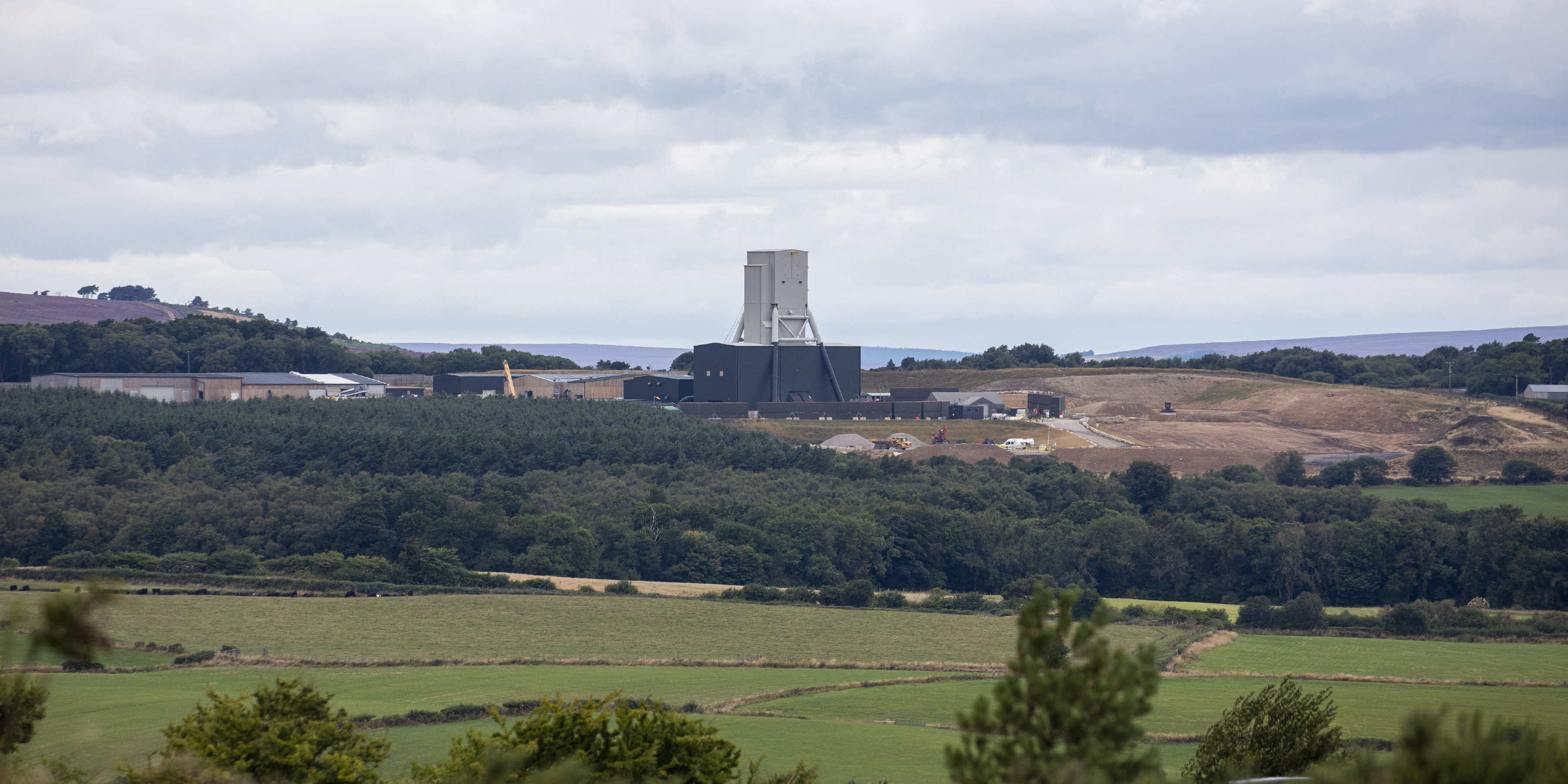 The surface complex of Woodsmith Mine under construction, viewed from Fylingdales Moor, North Yorkshire.