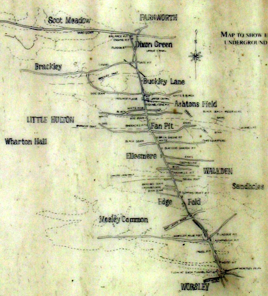 A modern interpretive signboard at Worsley showing the extent of the underground canal tunnels serving the Duke of Bridgewater's coal mines.